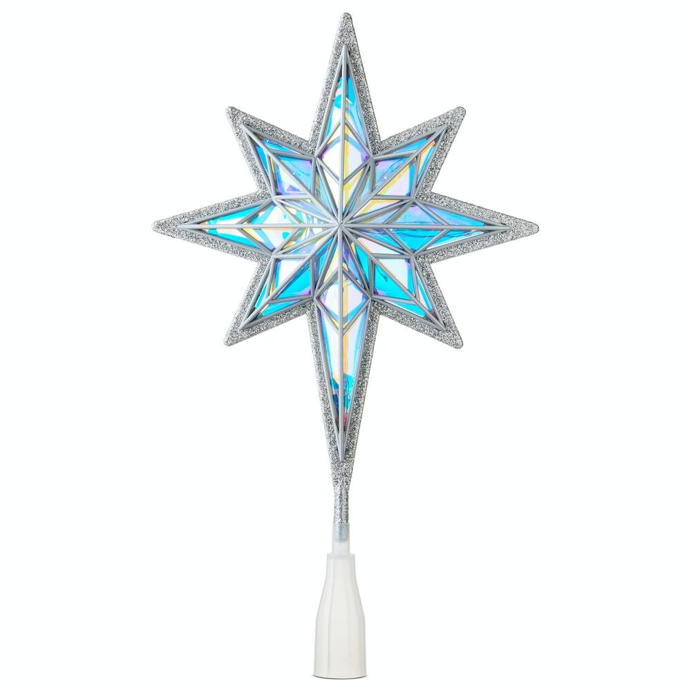 Iridescent LED Star Christmas Tree Topper Silver 15" Light Up Holiday Decor